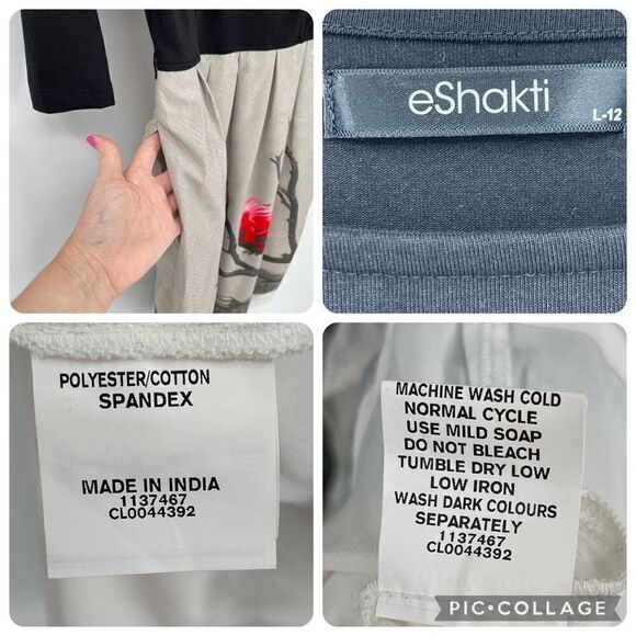 eShakti Mixed Media Midi Dress Cardinal Landscape Black Gray Women Large 12 - Picture 8 of 8